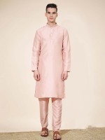 Light Pink Pure Silk Readymade Kurta Pajama